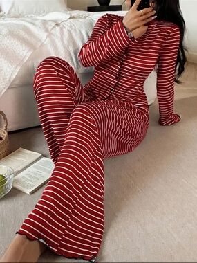 Striped Red & White Long Sleeve Maxi Dress